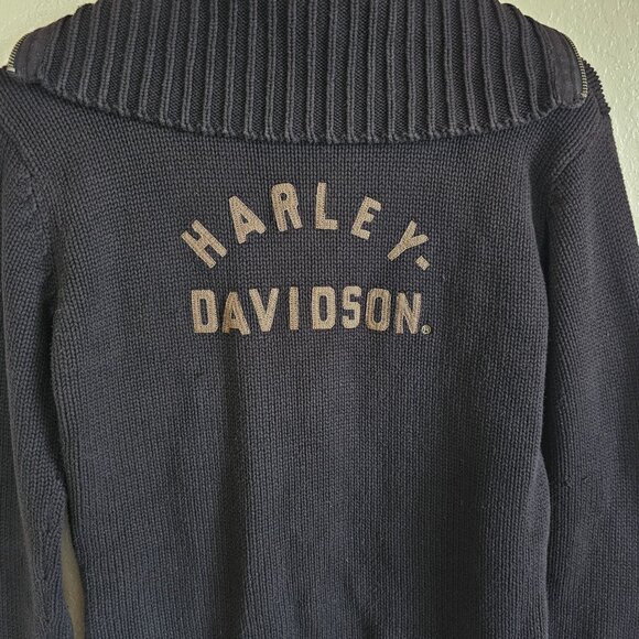Harley Davidson Black Knit Jacket Women's Full Zip Ribbed Collar XL - Picture 4 of 9